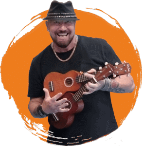 Workshopleider Rene neemt zelf alle ukeleles mee