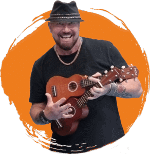 Workshopleider Rene neemt zelf alle ukeleles mee