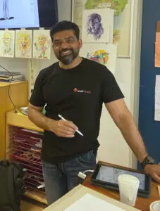 Workshopleider Tawab voor onder meer cartoon tekenen