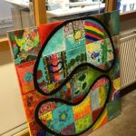 Een resultaat van een Graffiti Workshop waarbij de hele groep samenwerkte aan 1 kunstwerk voor op kantoor