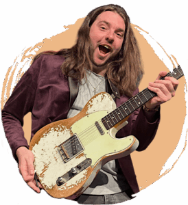gitarist Jasper in de kerst op school voorstelling